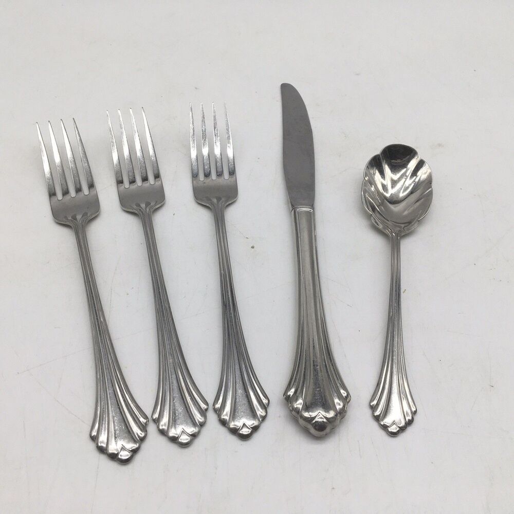 Oneida USA BANCROFT Stainless Flatware Set Of 5 - Dinner Fork Knife Sugar Spoon